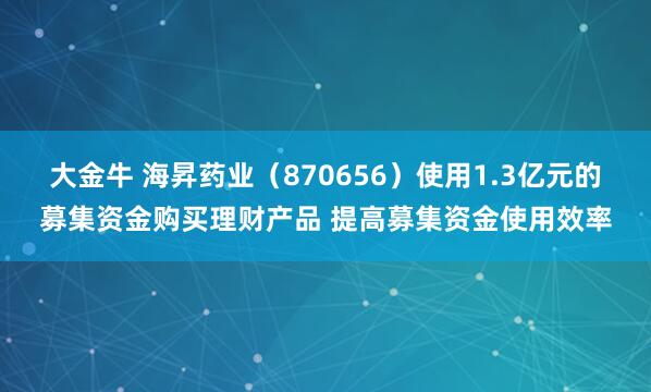 大金牛 海昇药业（870656）使用1.3亿元的募集资金购买理财产品 提高募集资金使用效率